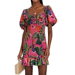 FARM RIO Smocked Tropical Toucan Dress Size Medium